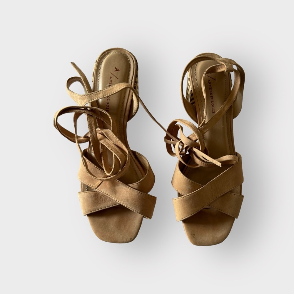 Anthropologie Tabitha Light SandAnkle Strappy Block Heel‎ Shoe Sz 40